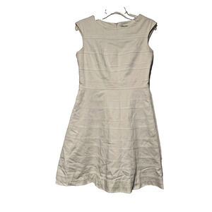 Calvin Klein A-Line Dress Womens 6 White Sleeveless Back Zip Fit & Flare Casual